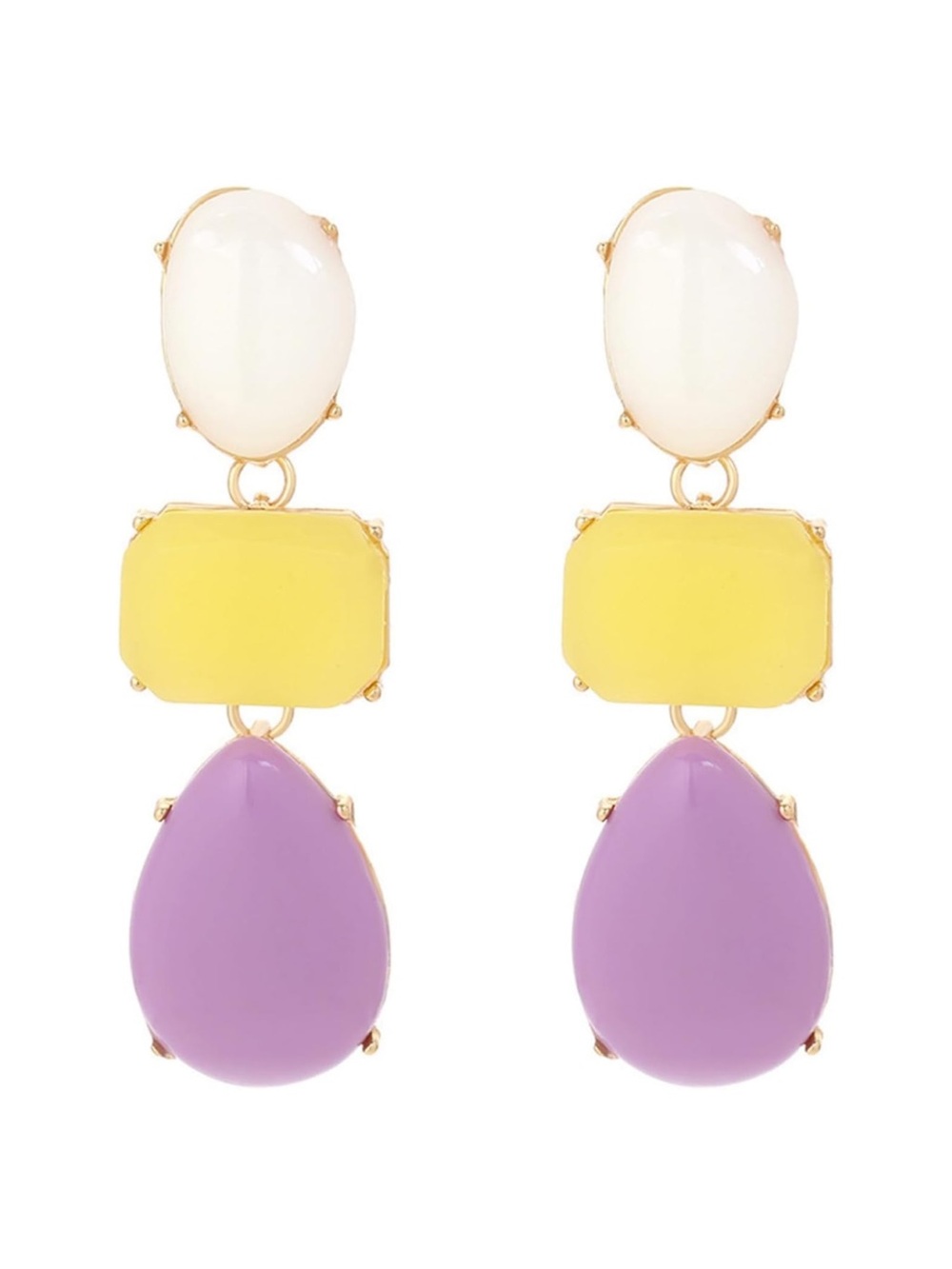Color-Block Drop Earrings - White, Yellow & Lavender